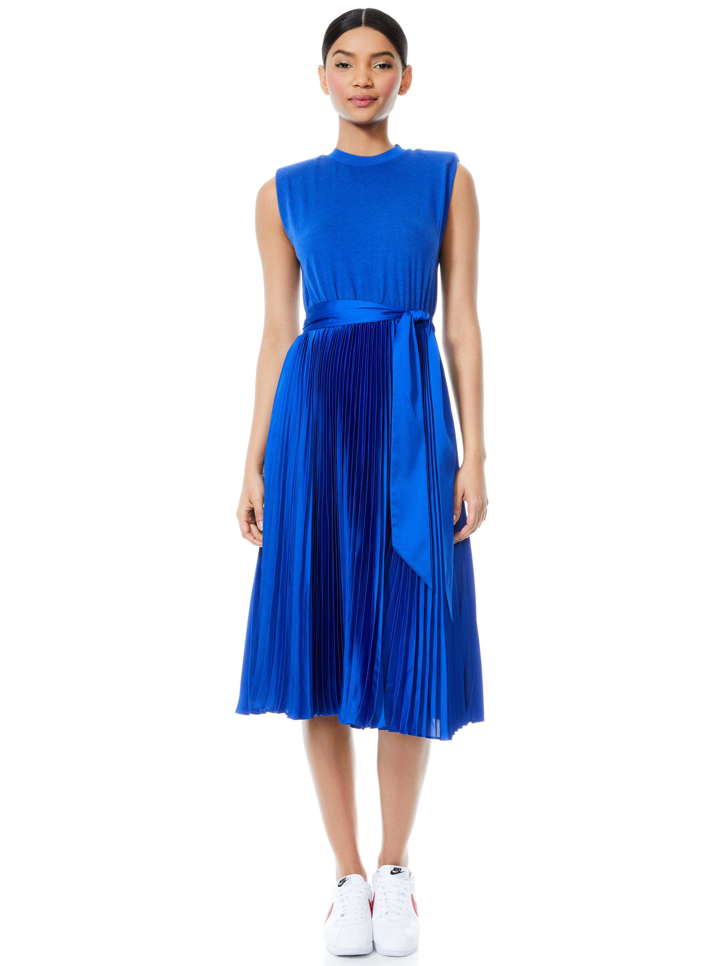 Yuki Strong Shoulder Midi Dress In Cobalt | Alice + Olivia