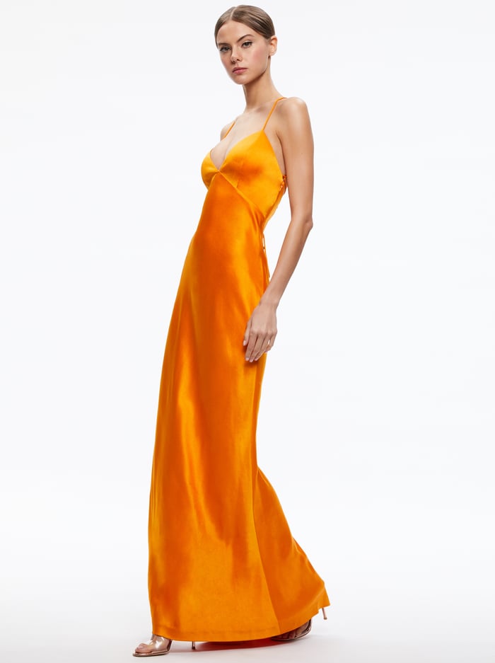 MONTANA LACE UP BACK MAXI GOWN - TANGERINE - Alice And Olivia