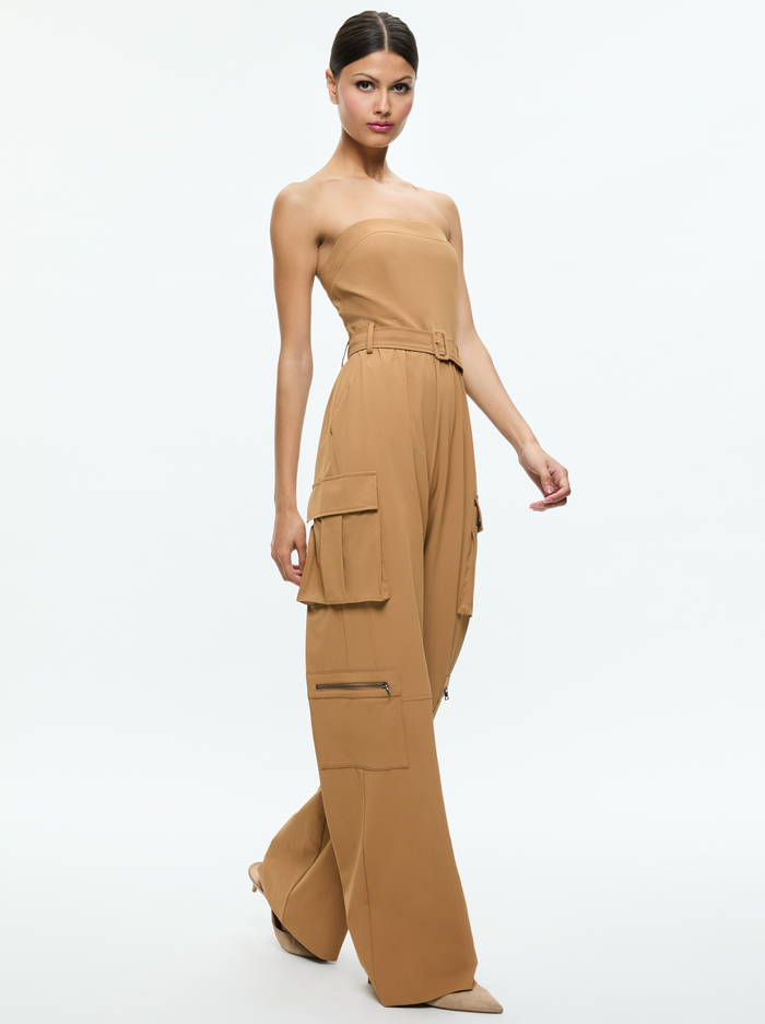 SACHIKO STRAPLESS CARGO JUMPSUIT - TAN image 4 - Alice And Olivia