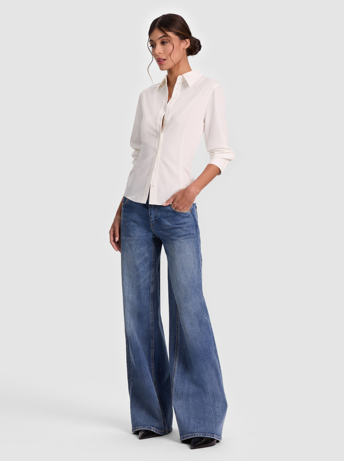 AMELIA BUTTON DOWN WITH LACE UP BACK - OFF WHITE image 4 - ALICE + OLIVIA