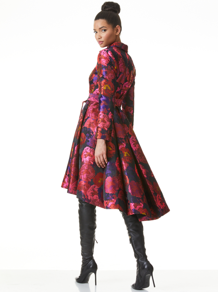 BAIN FLORAL HIGH LOW COAT - BLACK/MULTI image 1 - Alice And Olivia