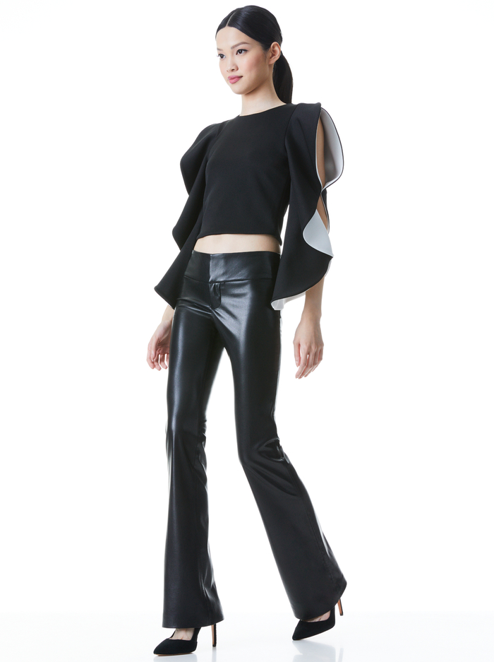 OLLIE RUFFLE SLEEVE CROP TOP - BLACK/OFF WHITE image 4 - ALICE + OLIVIA