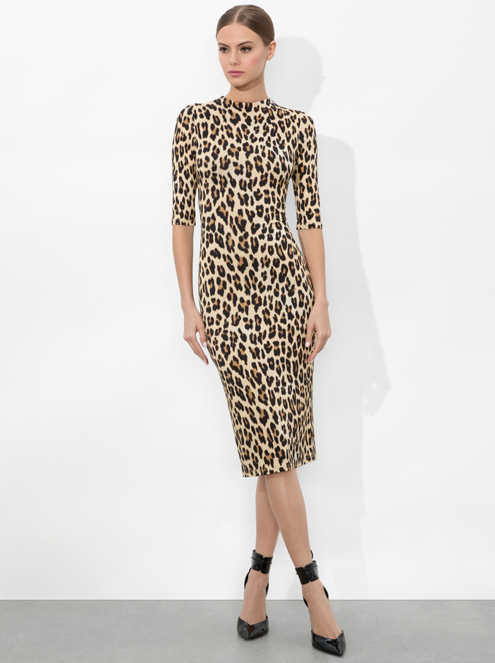 DELORA FITTED MOCK NECK MIDI DRESS - TEXTURED LEOPARD image 2 - Alice And Olivia
