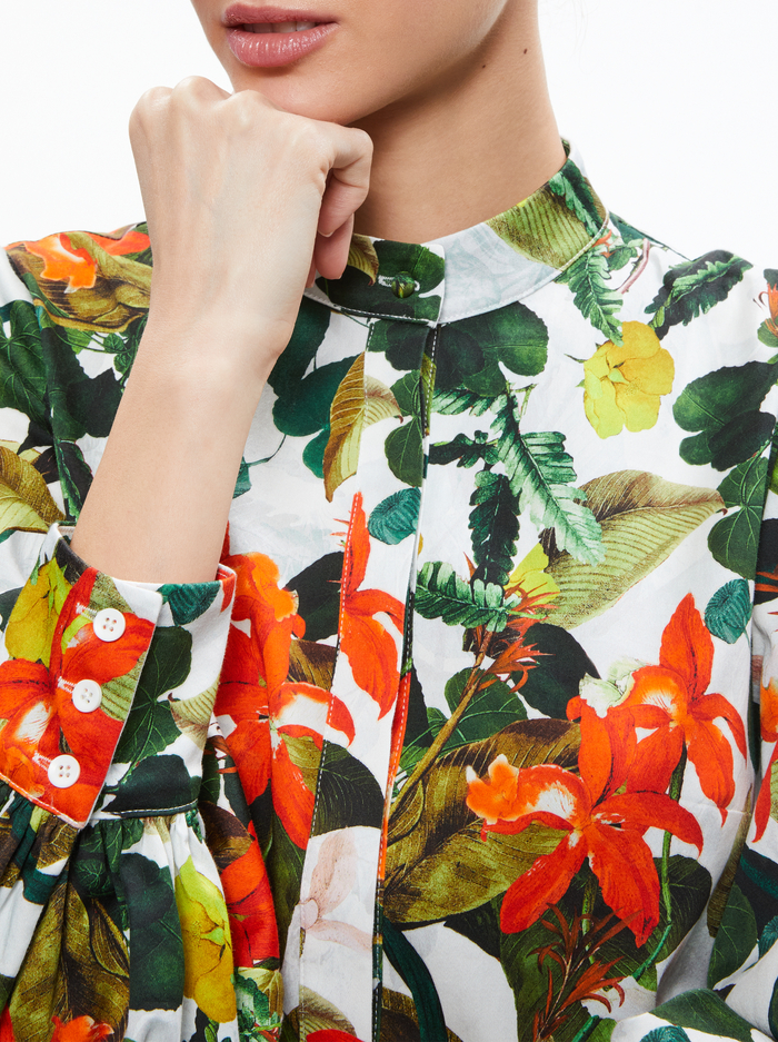 CAILIN BUTTON FRONT BLOUSON SLEEVE MINI DRESS - TROPICAL SUNRISE OFF WHITE image 3 - Alice And Olivia