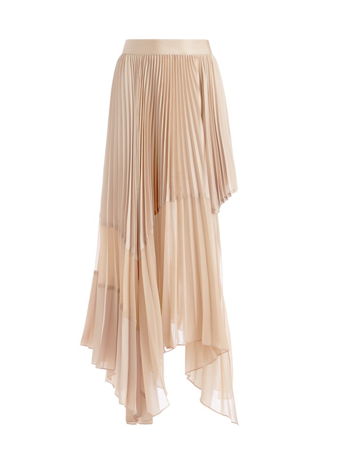 FRALEY SUNBURST PLEATED ASYMMETRIC MIDI SKIRT - ALMOND image 5 - Alice And Olivia
