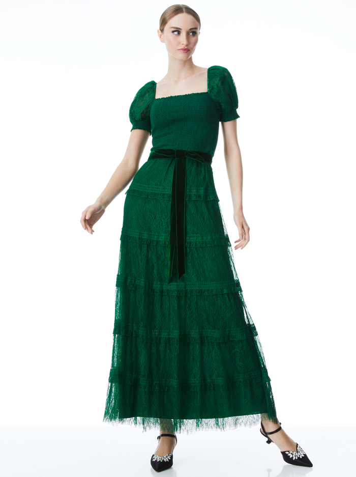 GIA PUFF SLEEVE LACE MAXI DRESS - DEEP EMERALD image 4 - Alice And Olivia