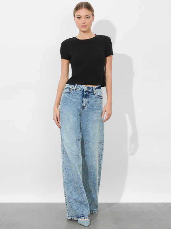 BLACK-CINDY CROPPED LINEN TEE