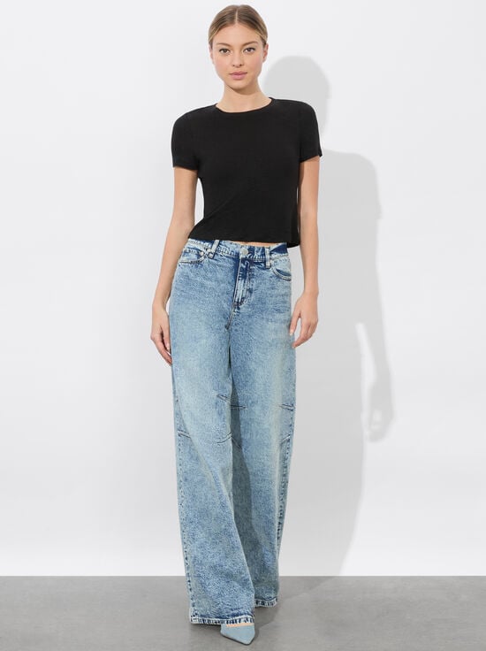 BLACK-CINDY CROPPED LINEN TEE