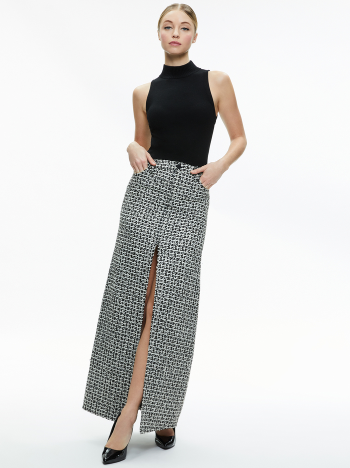 RYE TWEED MAXI SKIRT - BLACK/OFF WHITE image 4 - Alice And Olivia