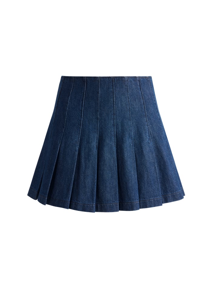 CARTER PLEATED DENIM MINI SKIRT - LOVE TRAIN image 5 - Alice And Olivia