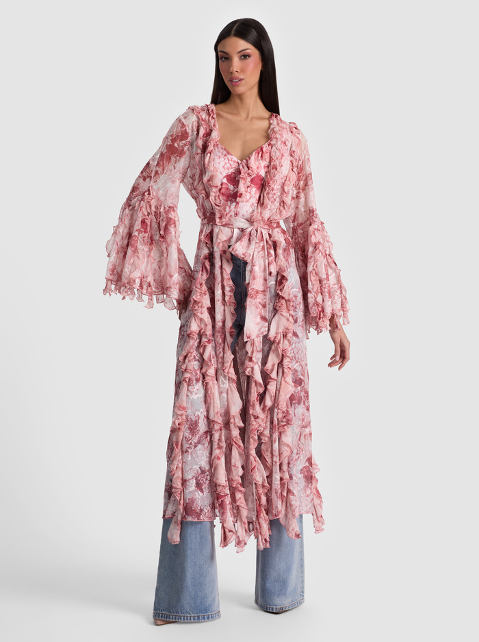CHER RUFFLE MAXI ROBE - SEA BREEZE ENGLISH ROSE - ALICE + OLIVIA