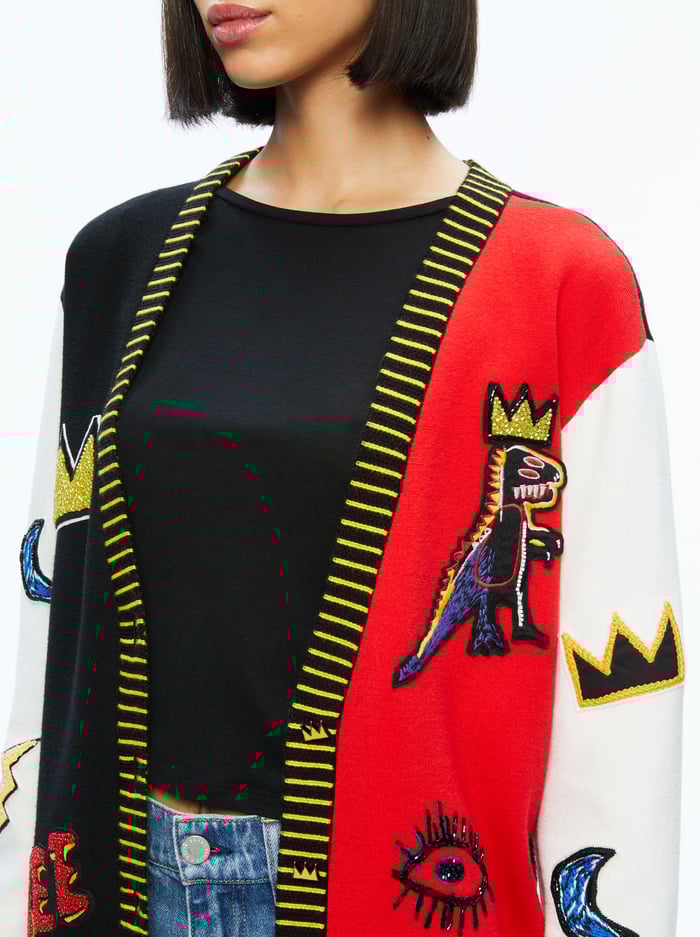 A+O X BASQUIAT BRADFORD CARDIGAN - MULTI image 3 - Alice And Olivia