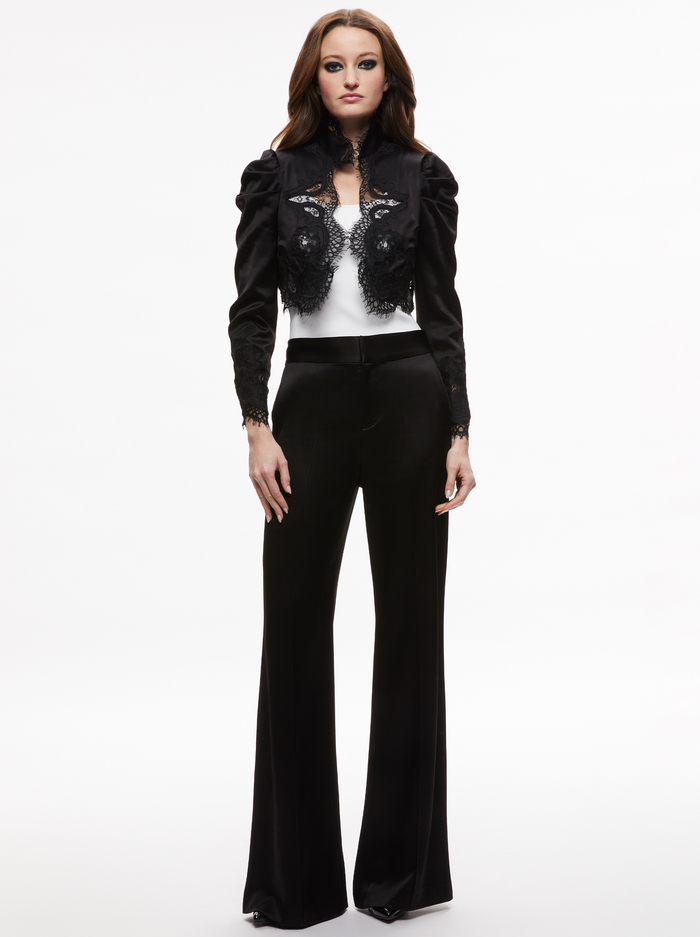 THOMASINA PUFF SLEEVE LACE CROPPED JACKET - BLACK image 4 - Alice And Olivia