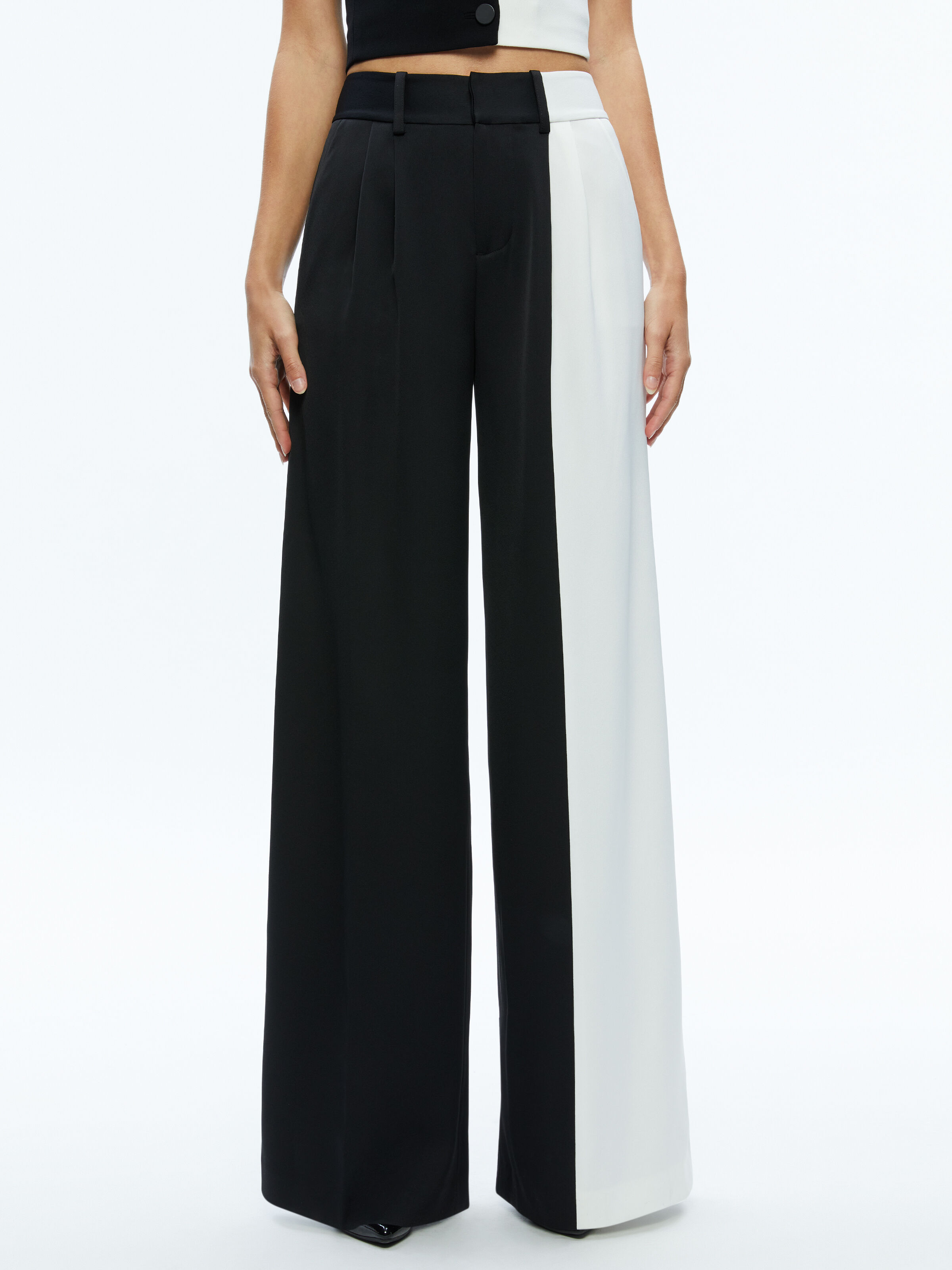 Pompey Color Block Pant In Black off White Alice Olivia