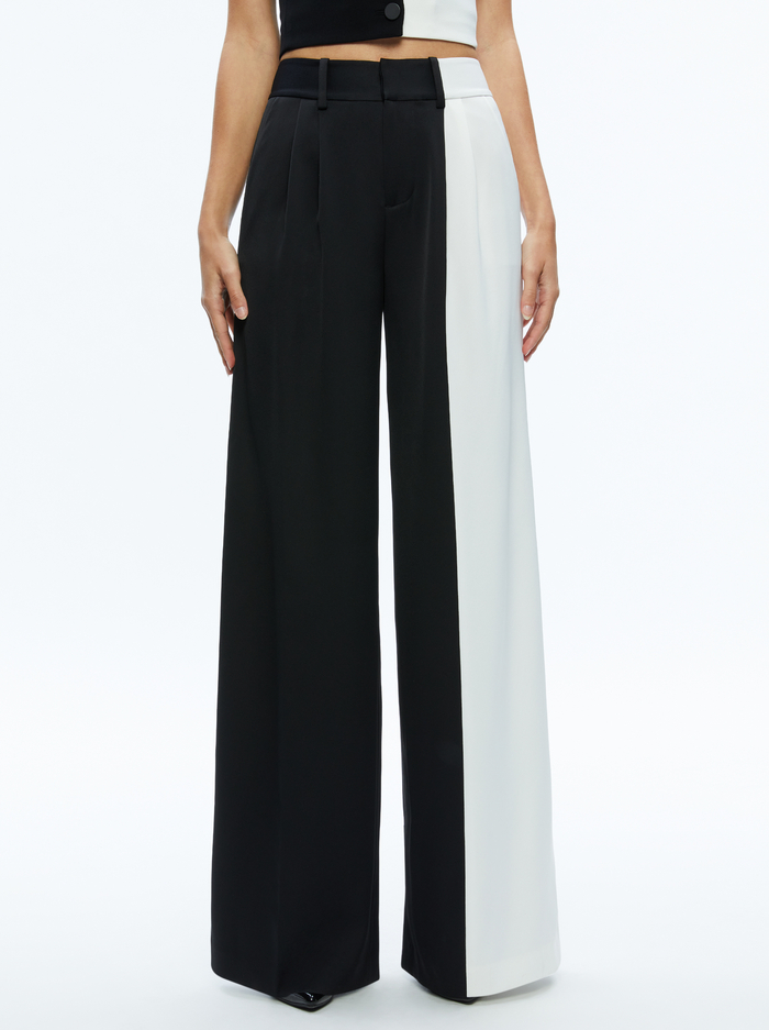 POMPEY COLOR BLOCK PANT - BLACK/OFF WHITE - Alice And Olivia