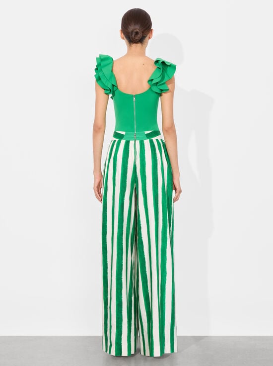 LIGHT EMERALD-TAWNY RUFFLE BODYSUIT
