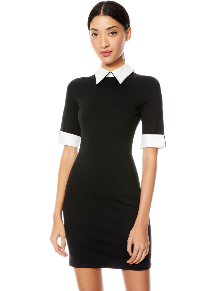 DELORA COLLARED MINI DRESS - BLACK/OFF WHITE image 3 - Alice And Olivia