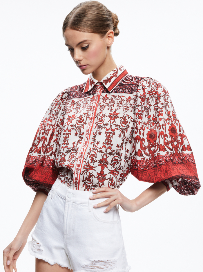TIFFIE COLLARED PUFF SLEEVE BLOUSE - FATAL ATTRACTION OFF WHITE - Alice And Olivia