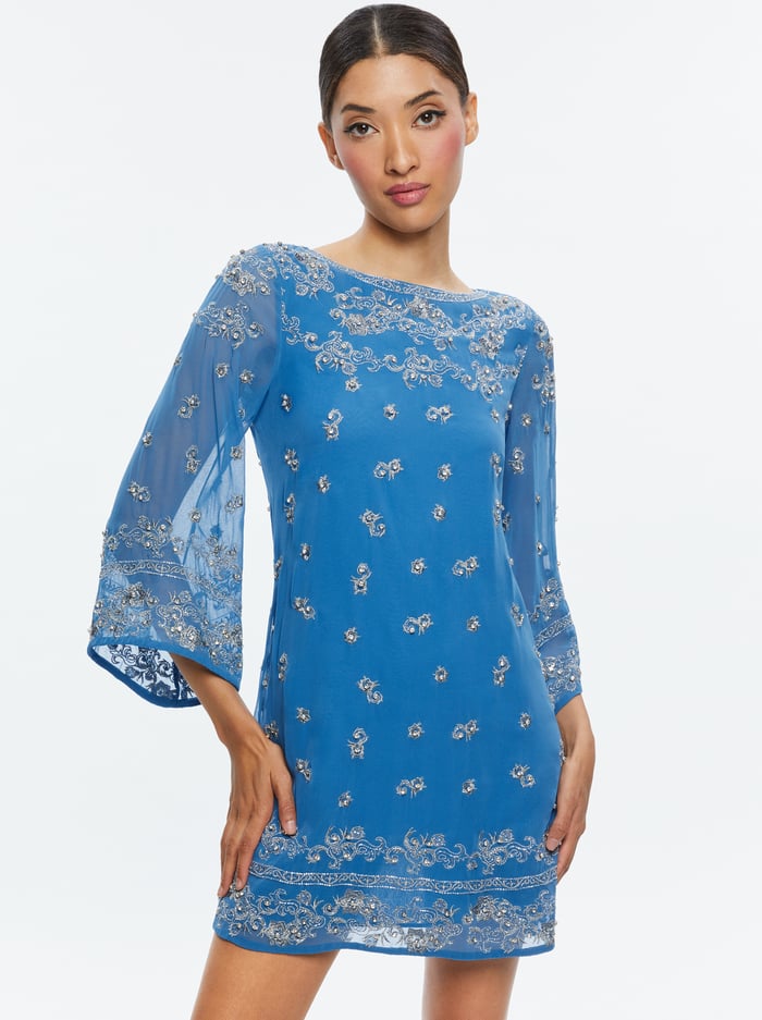 ELEONORA EMBELLISHED TUNIC DRESS - FRENCH BLUE/ANTIQUE SILVER image 4 - Alice And Olivia