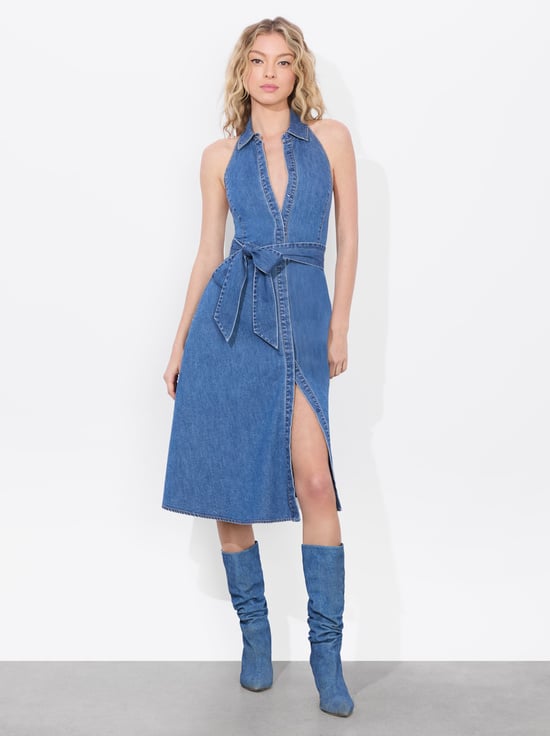 MEDIUM INDIGO CHAMBRAY-CHASSIDY CHAMBRAY MIDI DRESS