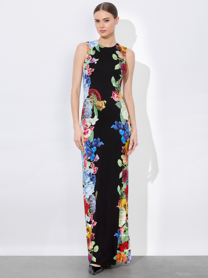 DELORA OPEN BACK MAXI DRESS - GARDEN BRUNCH BLACK - Alice And Olivia
