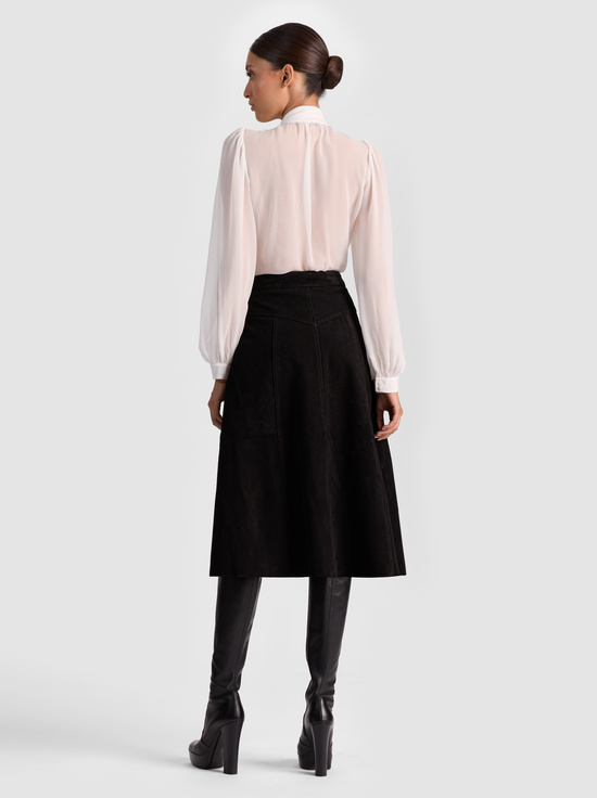 BLACK-CALICA SUEDE MIDI SKIRT