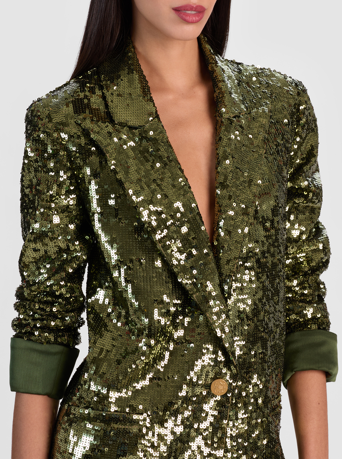 QUINCY SEQUIN BLAZER - DARK OLIVE image 3 - ALICE + OLIVIA