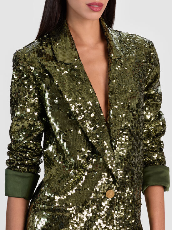 DARK OLIVE-QUINCY SEQUIN BLAZER