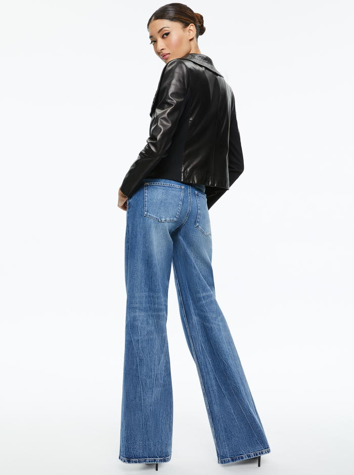 NITA LEATHER DRAPE FRONT JACKET - BLACK image 1 - Alice And Olivia