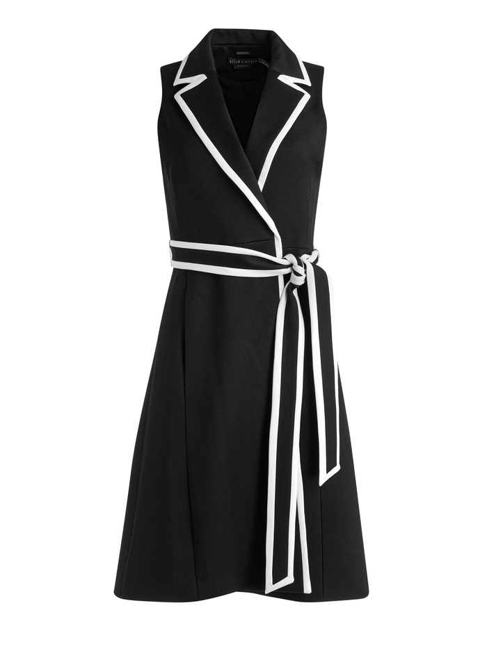 AUBREY MIDI TRENCH VEST - BLACK/OFF WHITE image 5 - Alice And Olivia