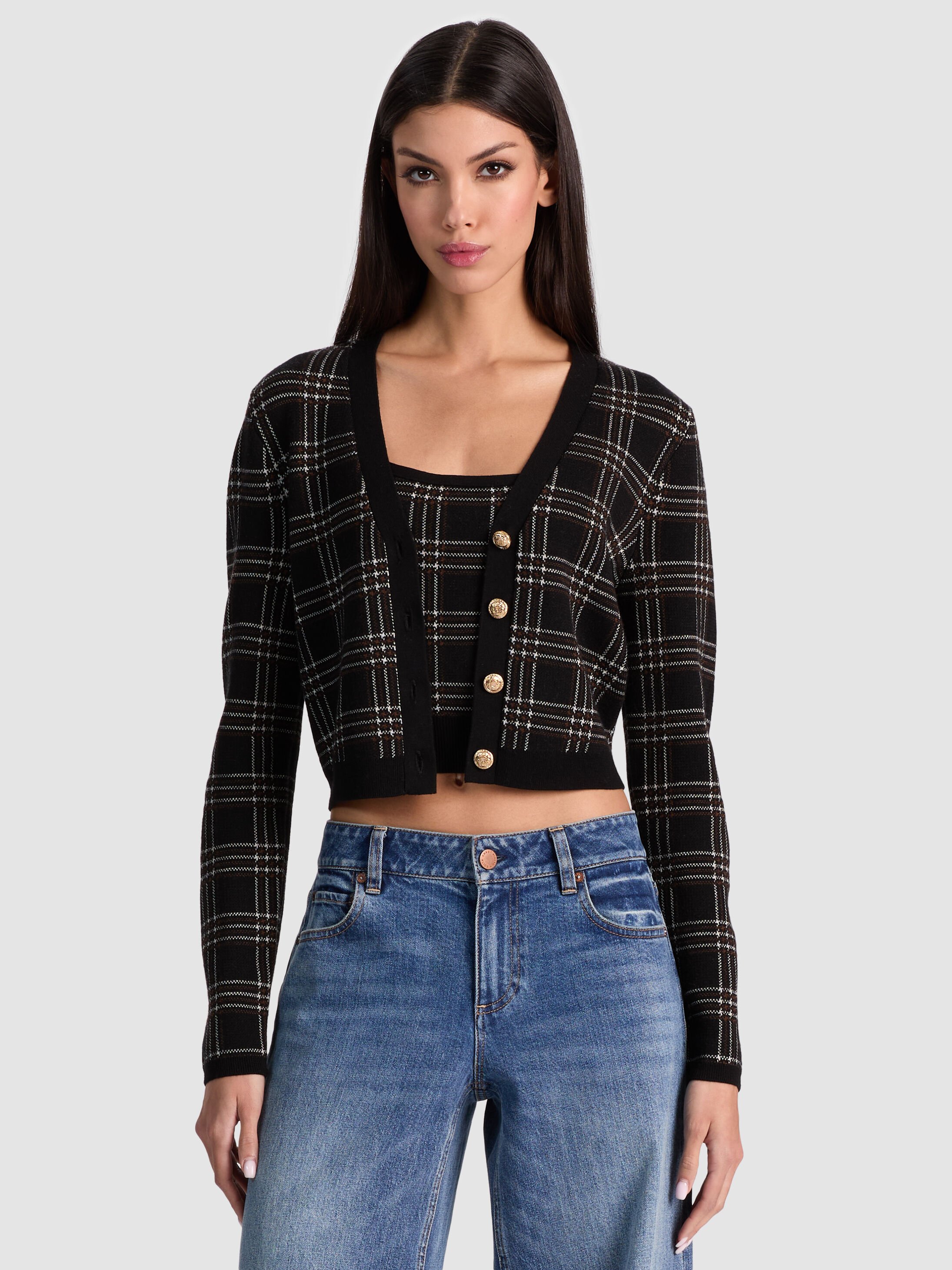 GRACE CASHMERE CARDIGAN in BLACK MULTI | ALICE + OLIVIA