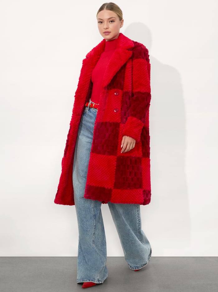 MOORE FAUX FUR PEACOAT - BRIGHT RUBY/GARNET image 5 - Alice And Olivia