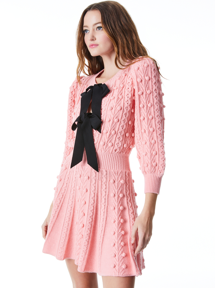 KITTY PUFF SLEEVE SWEATER DRESS - PINK/BLACK image 2 - Alice And Olivia