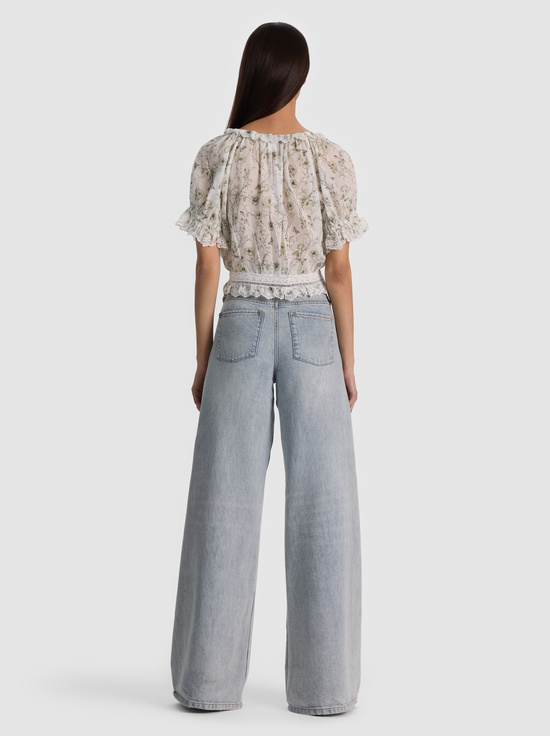 FLOWER SHOP LIGHT SAGE-MCLAINE PUFF SLEEVE BLOUSE