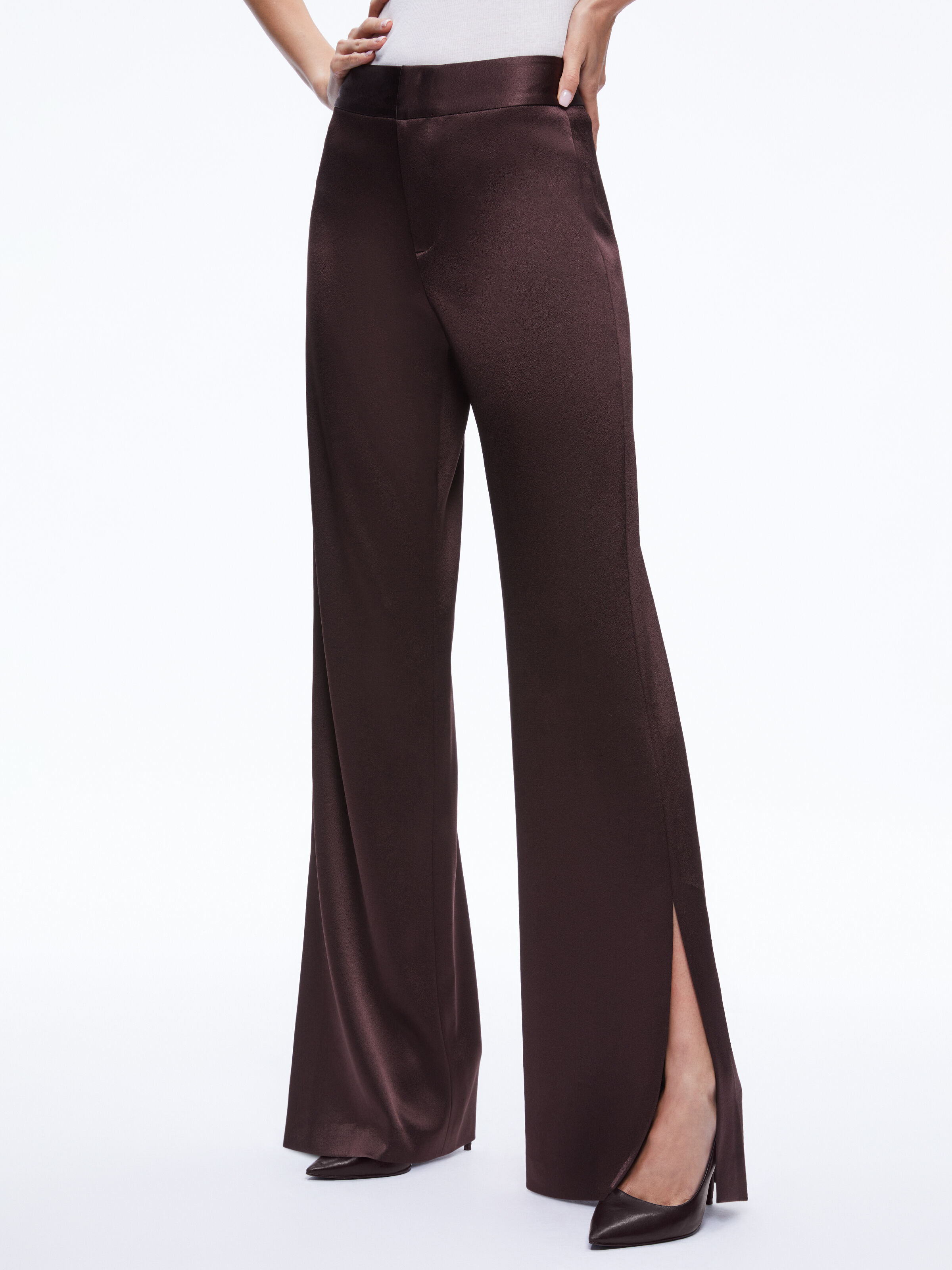 Jc Wide Leg Side Slit Pant In Toffee | Alice And Olivia