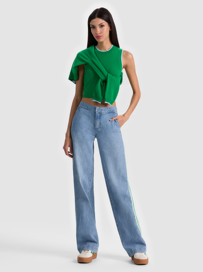 ARACELI TWO TONE CASHMERE TANK - GREEN APPLE/CAROLINA BLUE image 4 - ALICE + OLIVIA