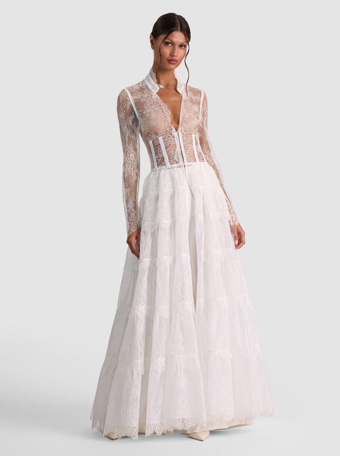 XAVIER TIERED LACE MAXI COAT - OFF WHITE image 4 - ALICE + OLIVIA