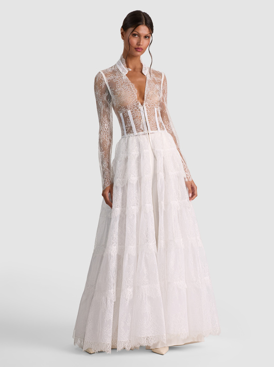 OFF WHITE-XAVIER TIERED LACE MAXI COAT