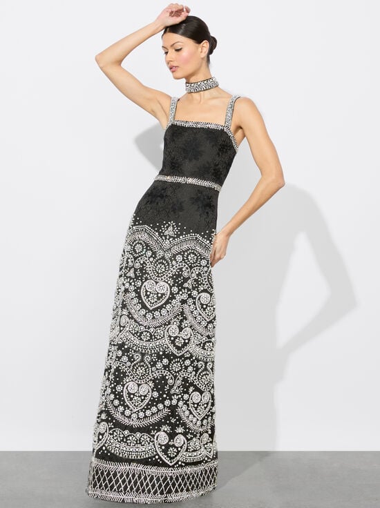 BLACK/MULTI-PAIGE MAXI GOWN