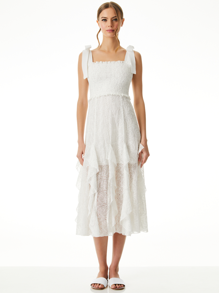 JOCELYN SMOCKED MIDI DRESS - OFF WHITE - Alice And Olivia