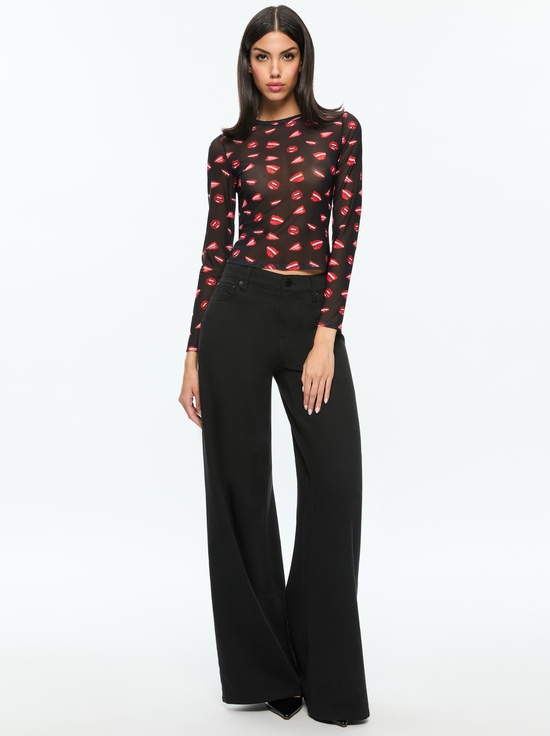 LIP SYNC BLACK-A+O X TOM WESSELMANN DELAINA MESH LONG SLEEVE TOP