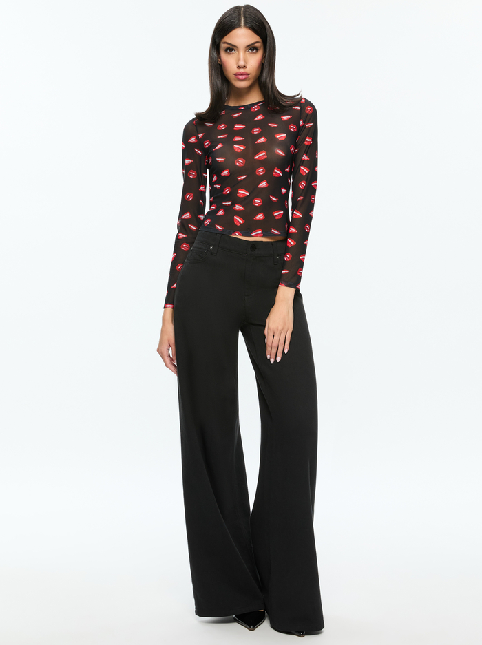 A+O X TOM WESSELMANN DELAINA MESH LONG SLEEVE TOP - LIP SYNC BLACK image 4 - Alice And Olivia
