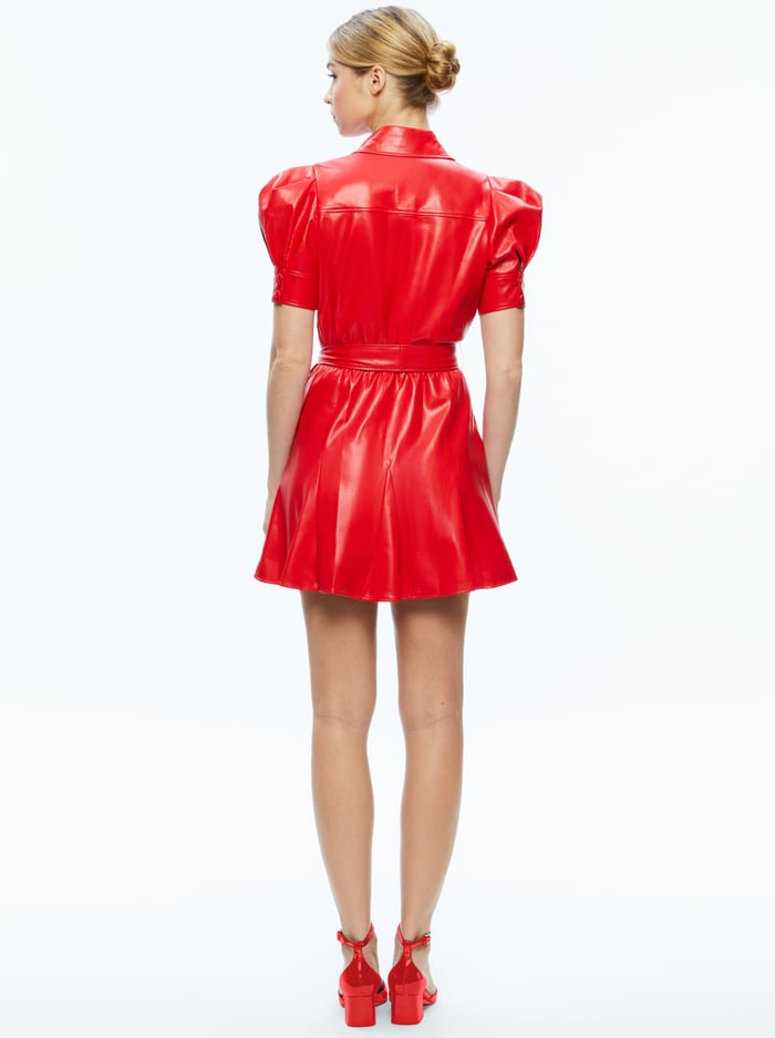 LURLENE SHORT SLEEVE VEGAN LEATHER MINI DRESS - BRIGHT RUBY image 1 - Alice And Olivia