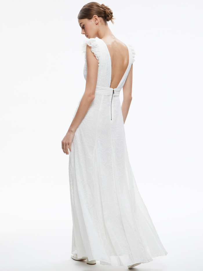 VANNA V-NECK RUFFLE SLEEVE MAXI DRESS - WHITE image 1 - Alice And Olivia
