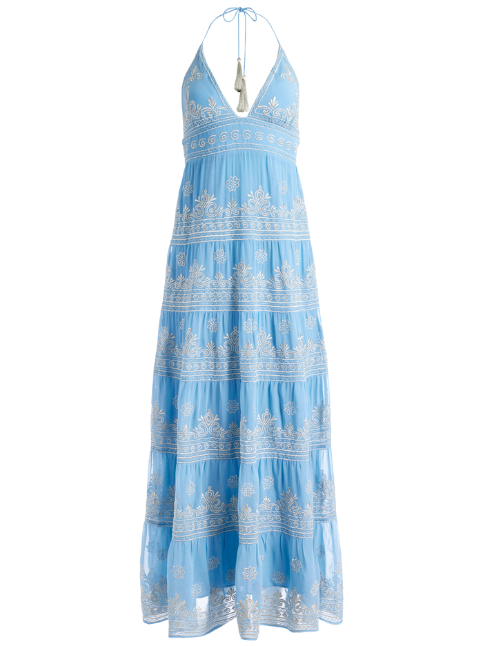 KAROLINA EMBROIDERED HALTER NECK MAXI DRESS - OXFORD BLUE/SILVER image 5 - Alice And Olivia