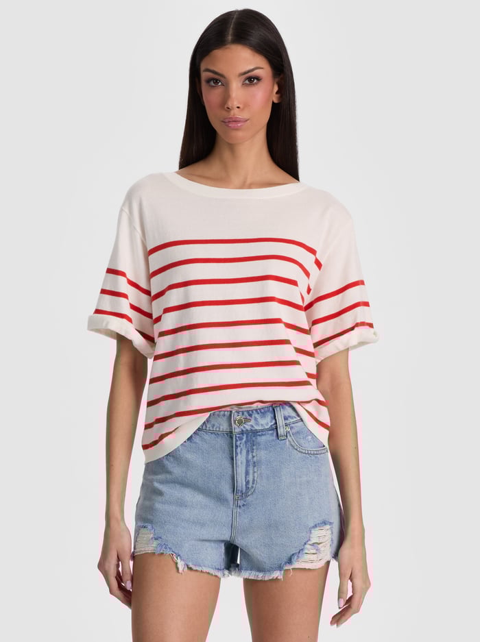 AMELIE STRIPED KNIT TEE - SOFT WHITE/CHILI PEPPER - ALICE + OLIVIA