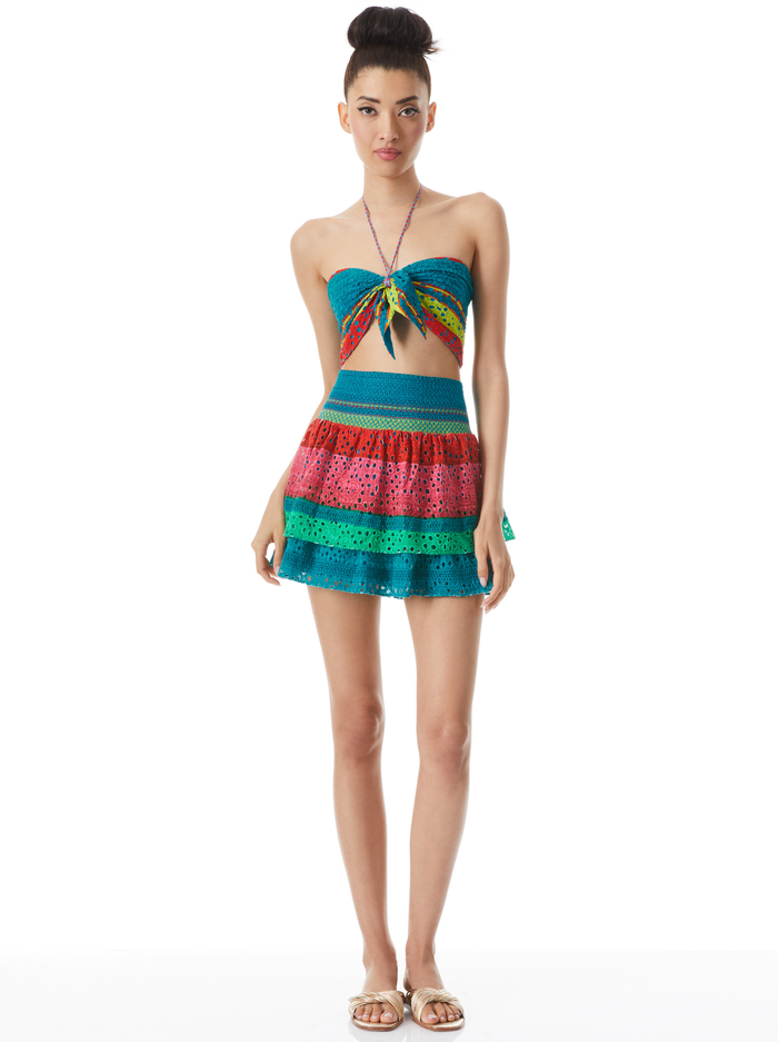BETHIE SMOCKED TIERED MINI SKIRT - CABO STRIPE/MULTI image 2 - Alice And Olivia