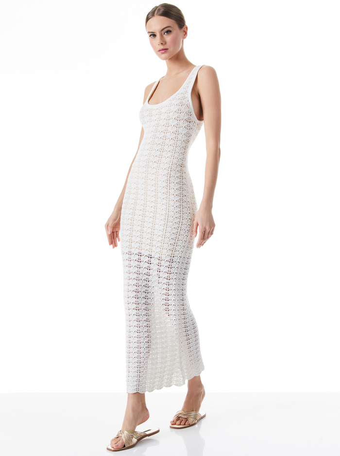 VERONIQUE POINTELLE SCOOP NECK DRESS - SOFT WHITE image 2 - ALICE + OLIVIA