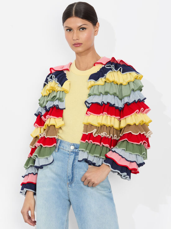 MULTI-FAWN RUFFLE CARDIGAN
