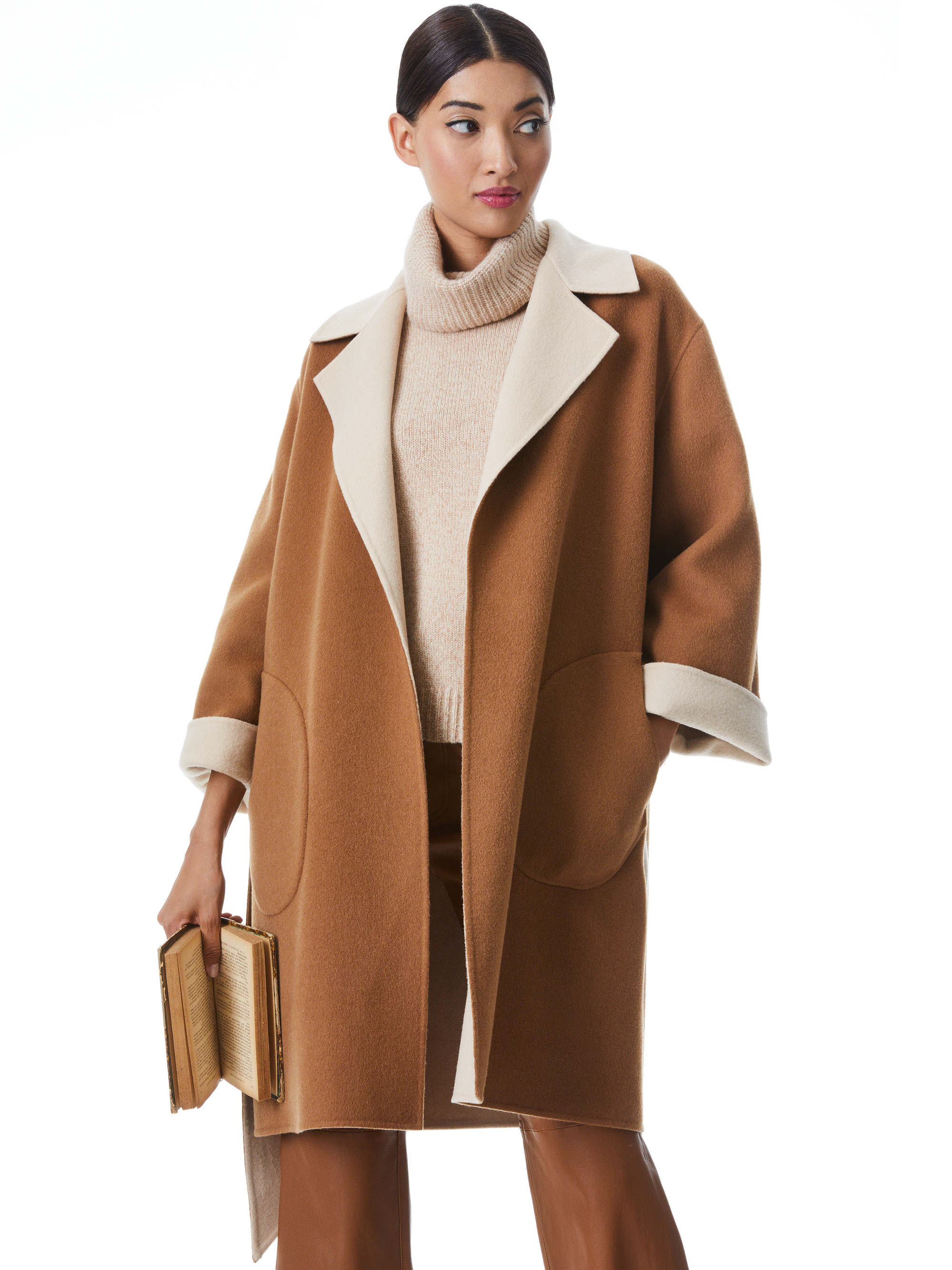 TOMIKO REVERSIBLE BELTED COAT - CAMEL/ALMOND - Alice And Olivia